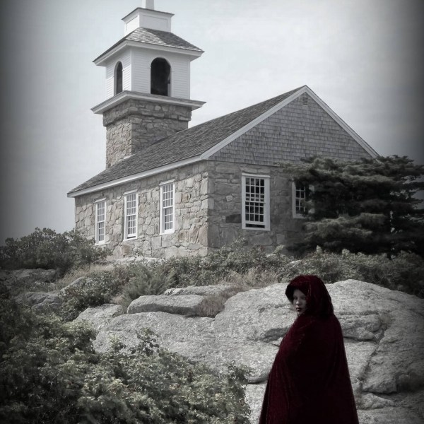 Roxy posing in front of church