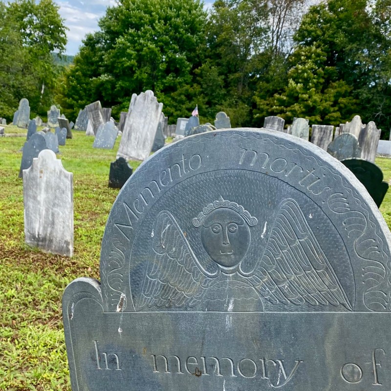 a gravestone in a park
