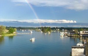a small boat in a large body of water